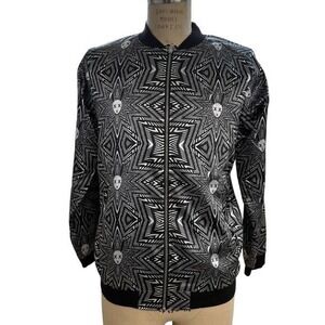 Mister Triple X Mens Bomber Jacket Black White Skull Bunny Print Size M